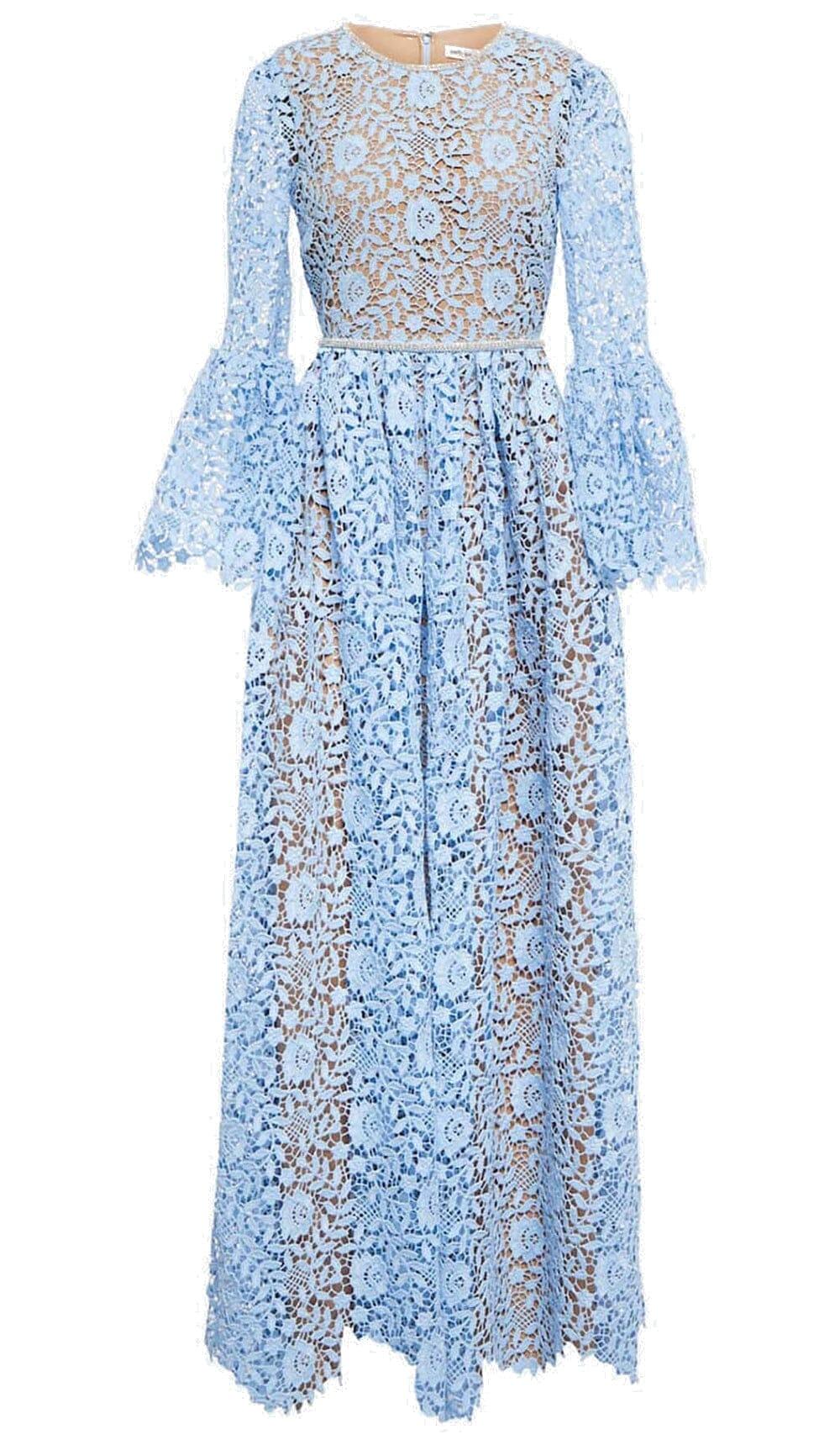LONG SLEEVE ROSE LACE MAXI DRESS IN BLUE – AIIZIE