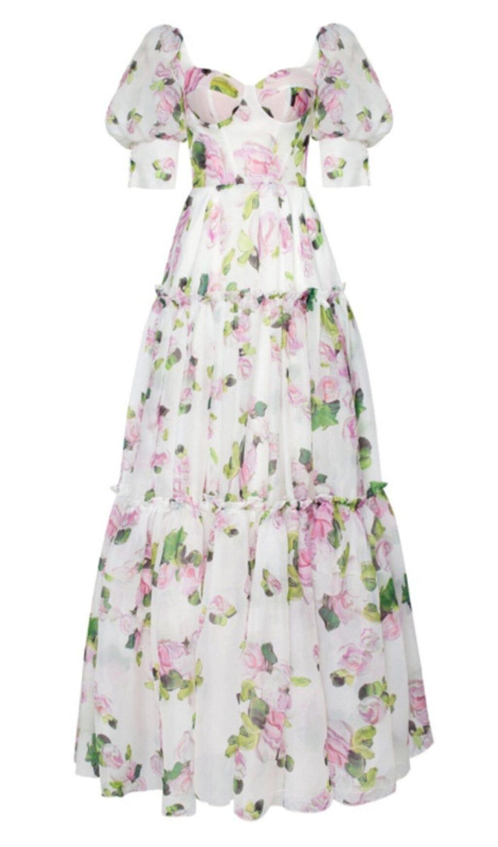 ABITO LUNGO FLOREALE CON SPALLE SCOPERTE