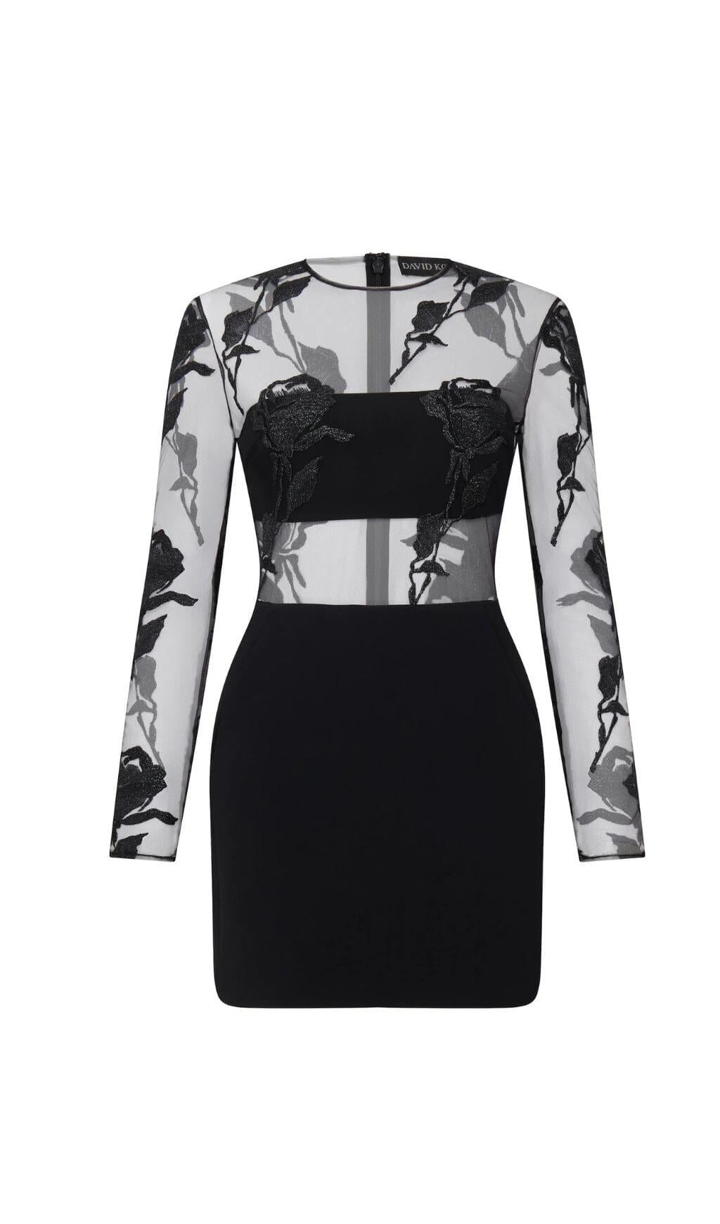 MINI ABITO IN PIZZO FLOREALE NERO