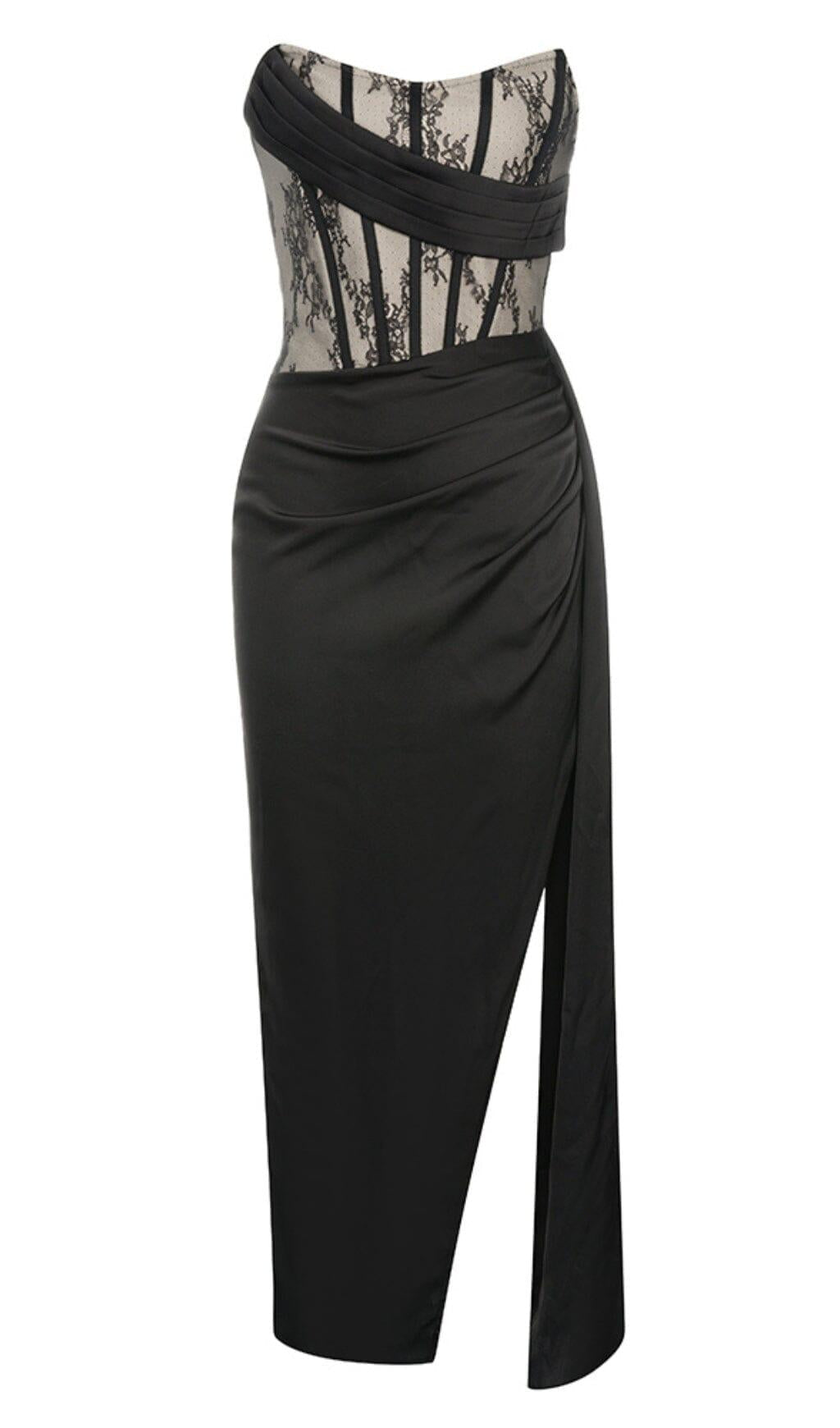 TRÄGERLOSES KORSETT-MIDIKLEID IN SCHWARZ