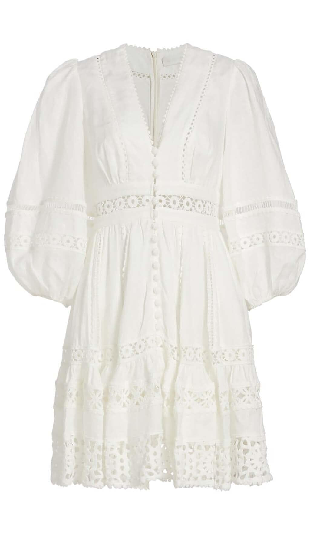 MIDIKLEID MIT V-AUSSCHNITT UND KNOPF IN WEISS