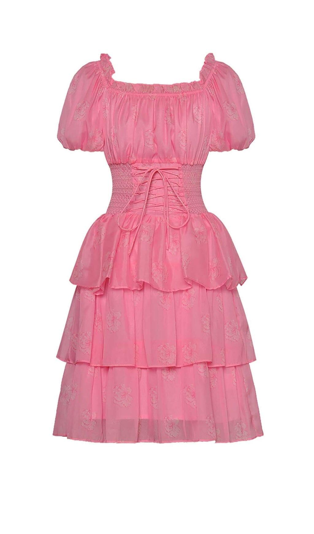 MIDIKLEID MIT PUFFÄRMELN UND STUFEN IN PINK