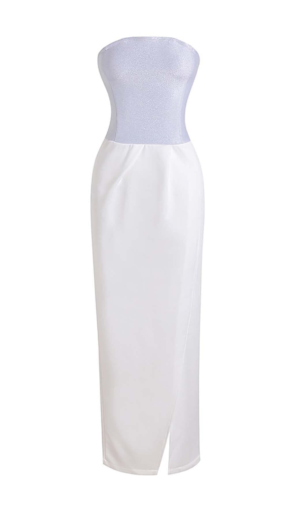 BANDEAU-MAXIKLEID MIT TAILLE IN WEISS