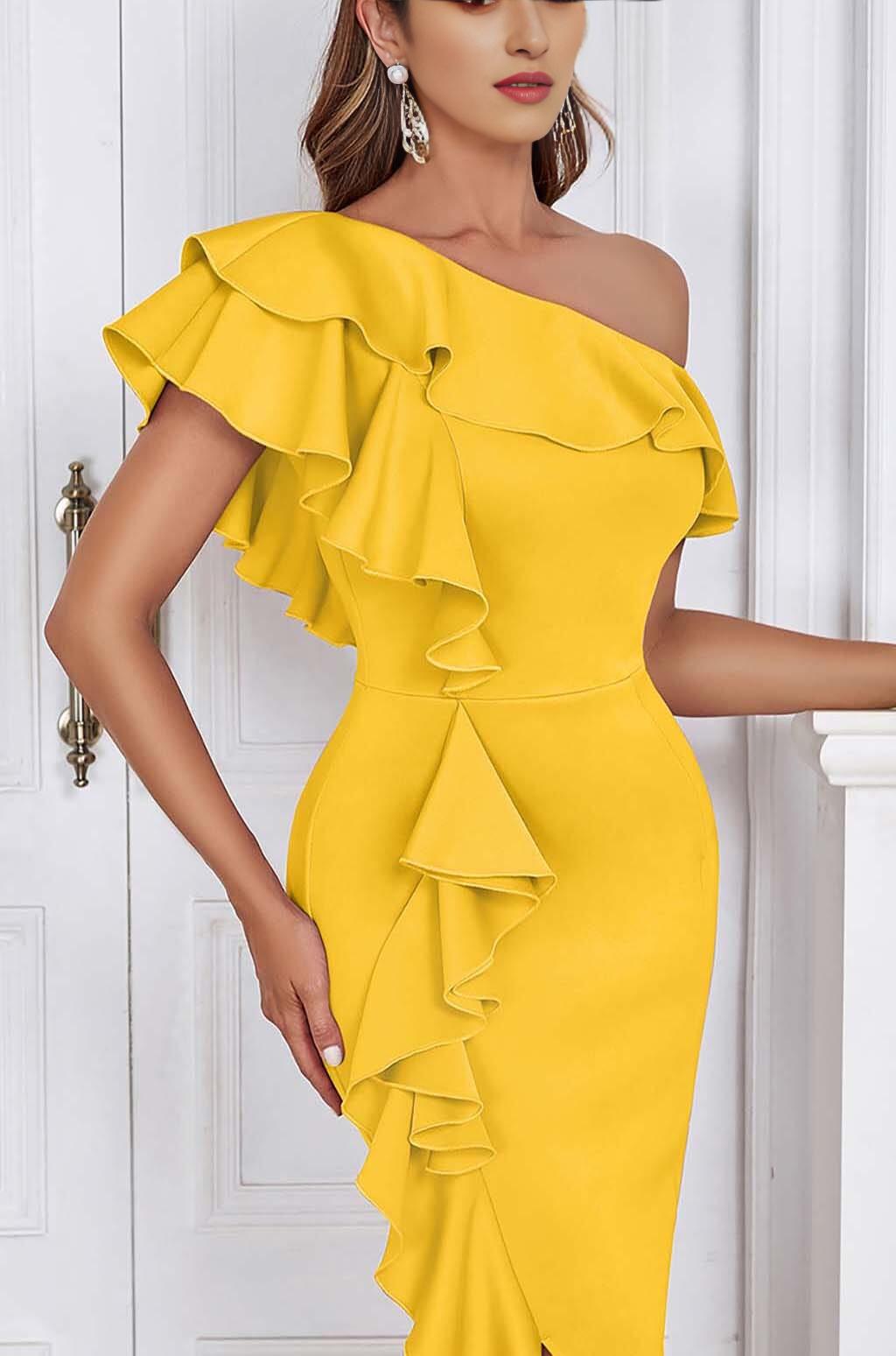 AIIZIE BODYCON RUFFLE MIDI DRESS IN APRICOT - product image