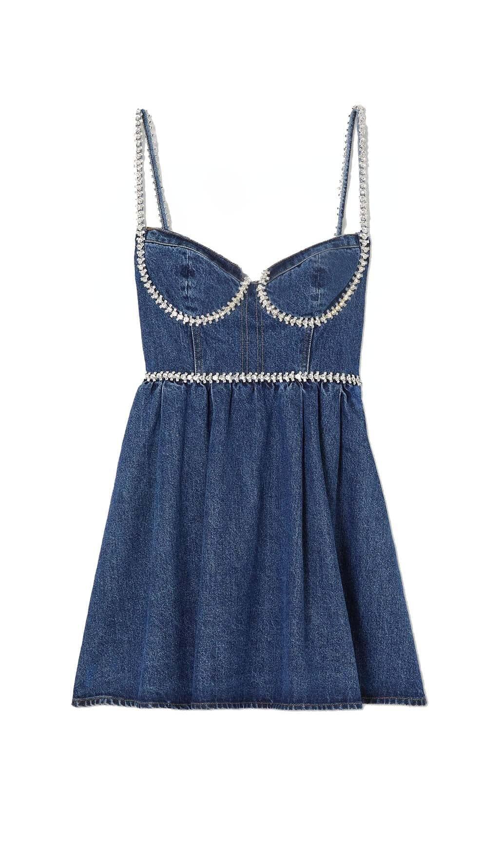 MINI ABITO IN DENIM BLU CON CRISTALLI