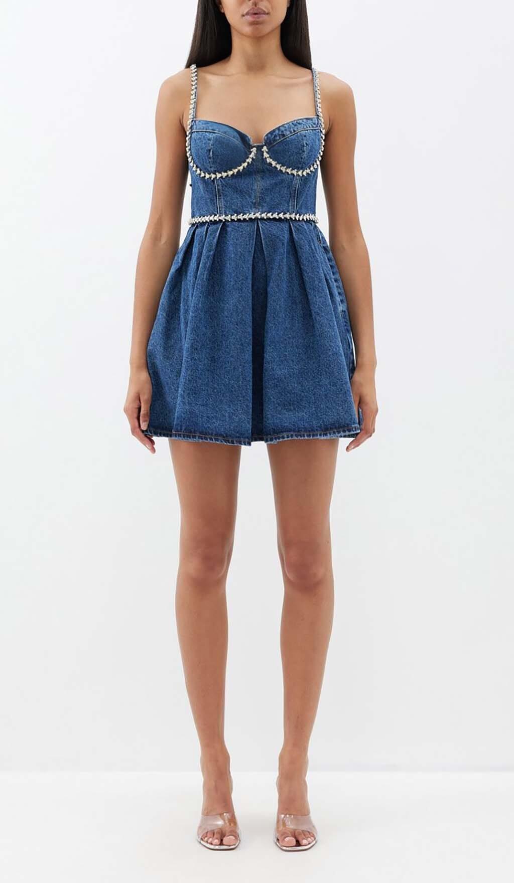 MINI ABITO IN DENIM BLU CON CRISTALLI