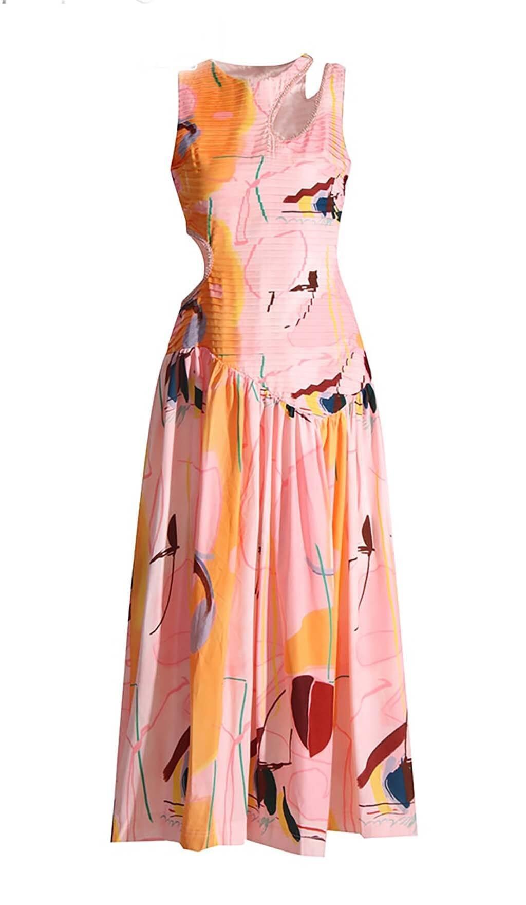 CUT OUTS ROUND NECK MIDI DRESS IN MULTICOLOR – AIIZIE