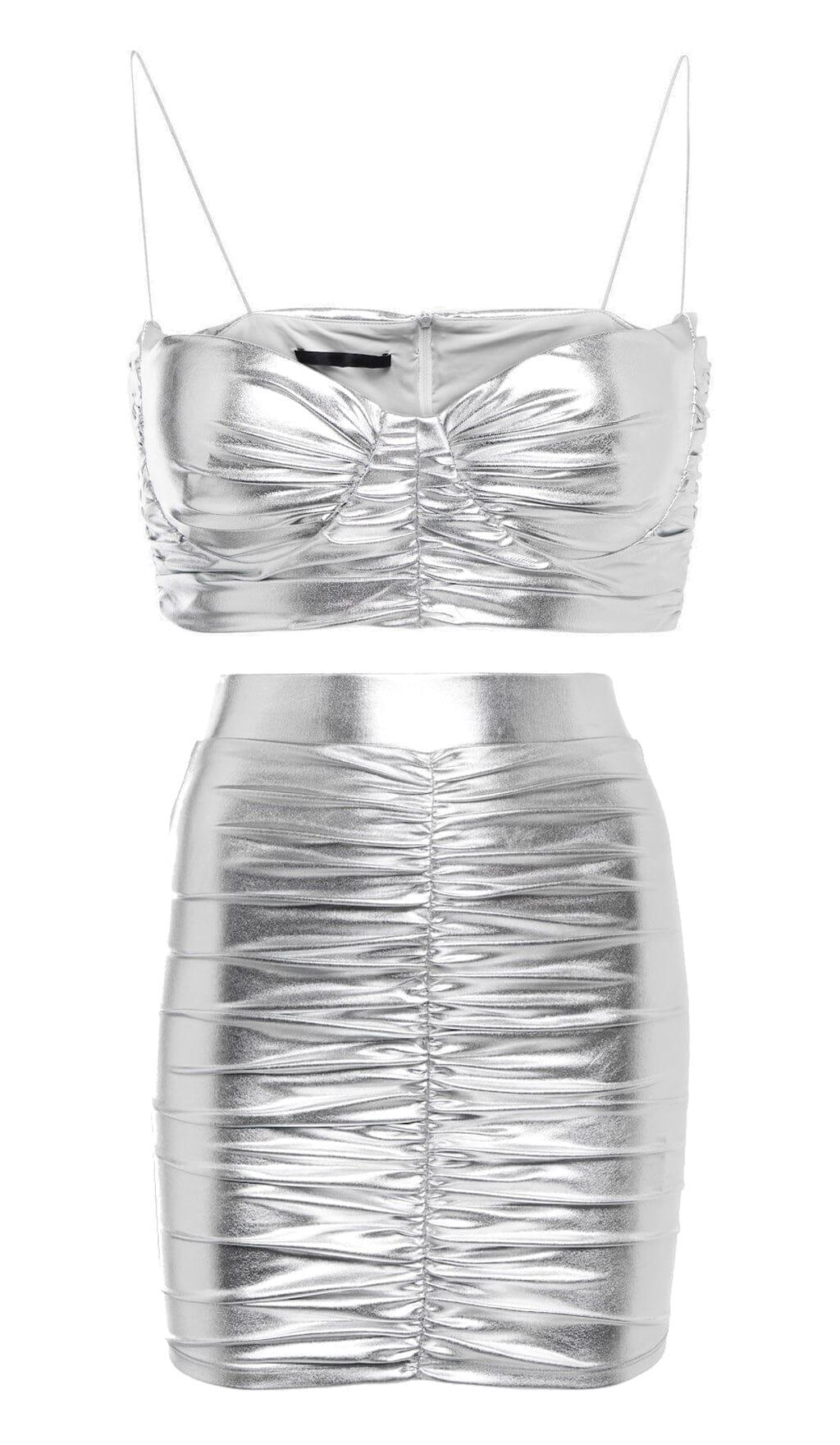 Completo reggiseno e gonna con balza in argento