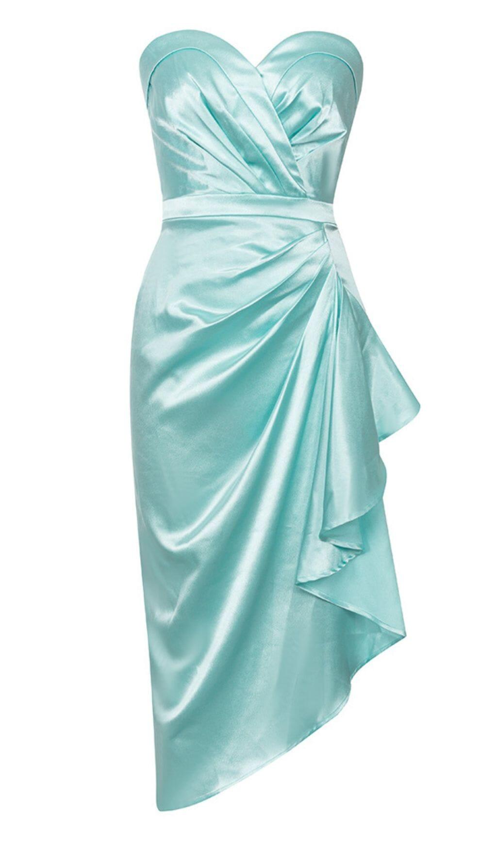 ÄRMELLOSES MIDIKLEID AUS SATIN IN MINTGRÜN