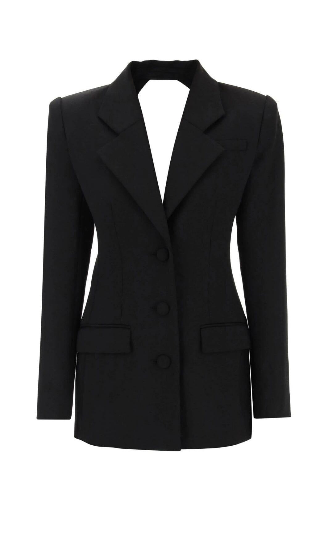 Schwarzes Jackenkleid mit Kristallbesatz und Cut-outs auf der Rückseite