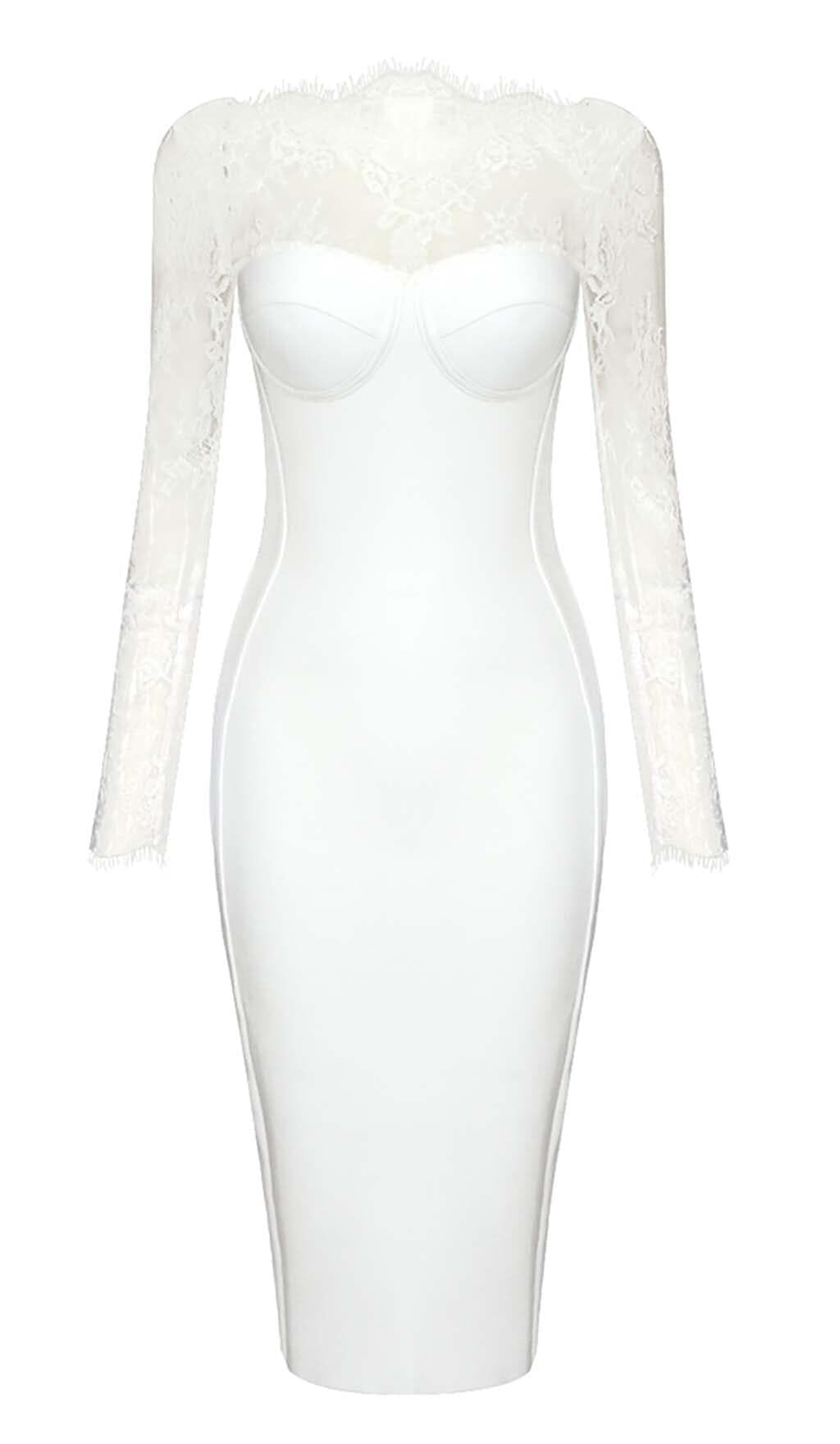 MIDIKLEID AUS BESTICKTER SPITZE IN WEISS