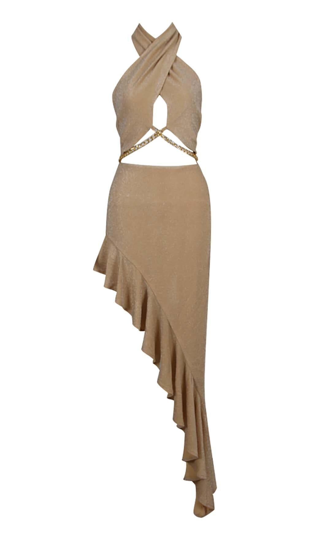 RÜSCHEN-HALTER-HIGH-LOW-KLEID IN GRAU