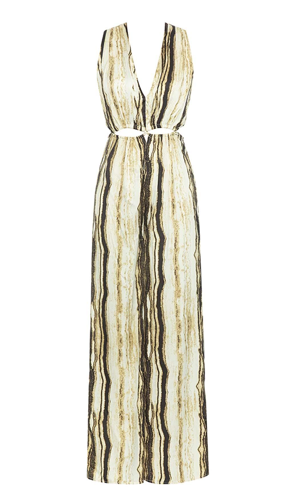 Ärmelloser Overall mit V-Ausschnitt und Streifen