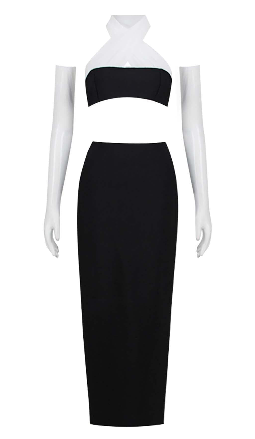 REGGISENO A FASCIA IN PELLE INCROCIATO IN TULLE DUE PEZZI NERO