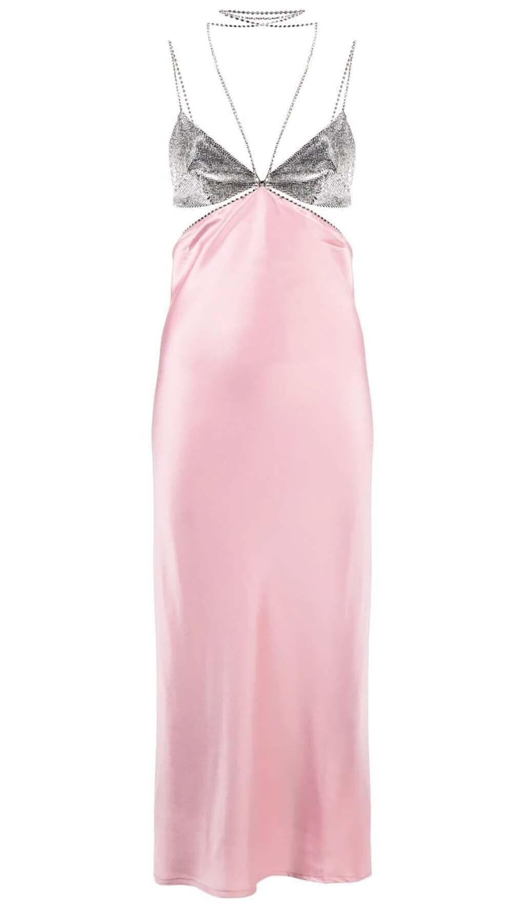 ABITO MIDI SOTTOVESTE ROSA CON CRISTALLI
