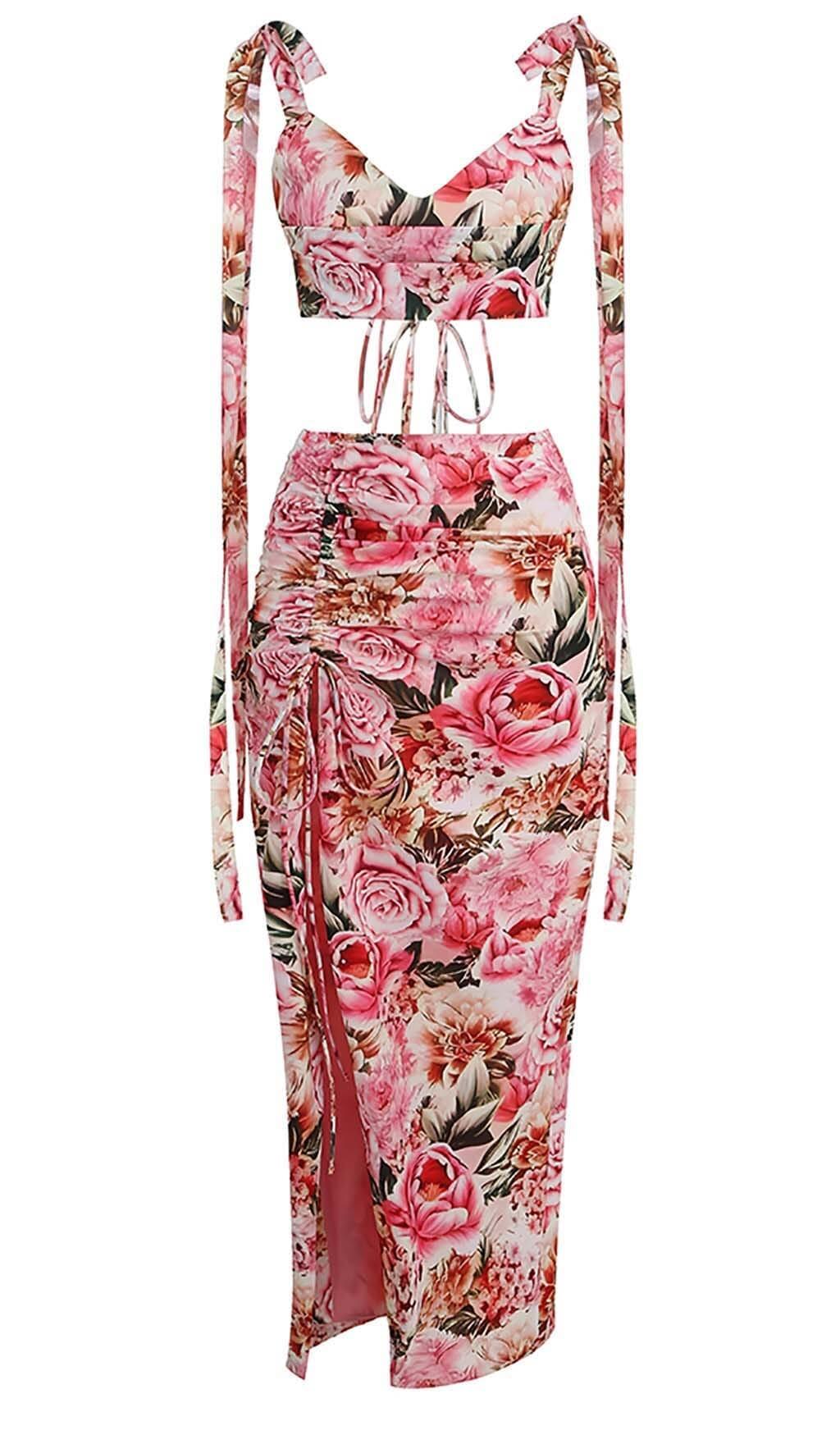 Zweiteiliges Set mit Blumenmuster in Rosa