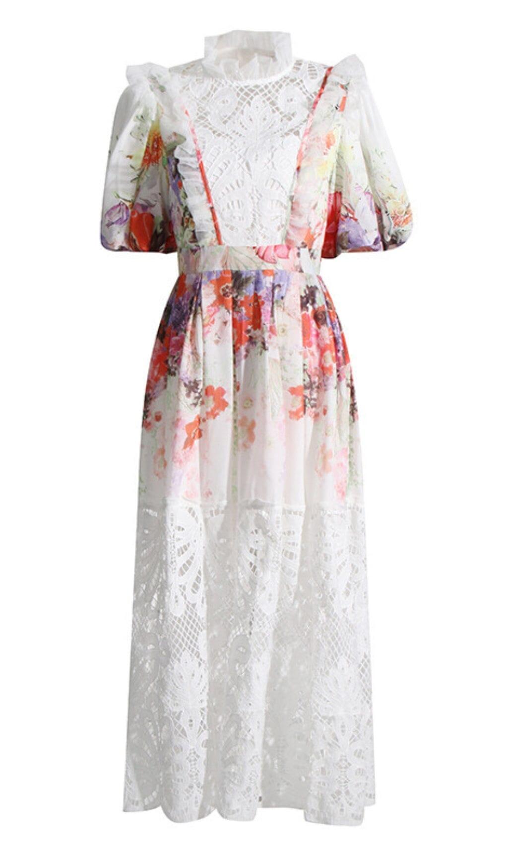 Maxikleid aus Spitze mit Blumenmuster und Patchwork