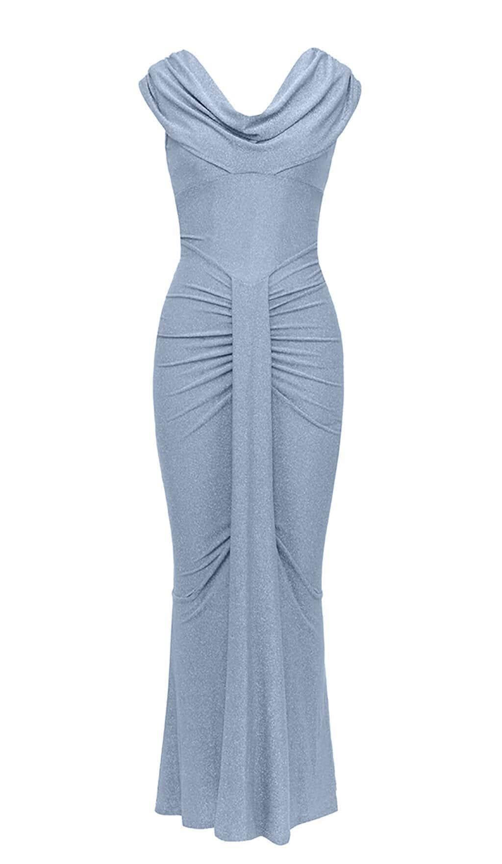 VORNE DRAPIERTES MEERJUNGFRAUENKLEID IN BLAU
