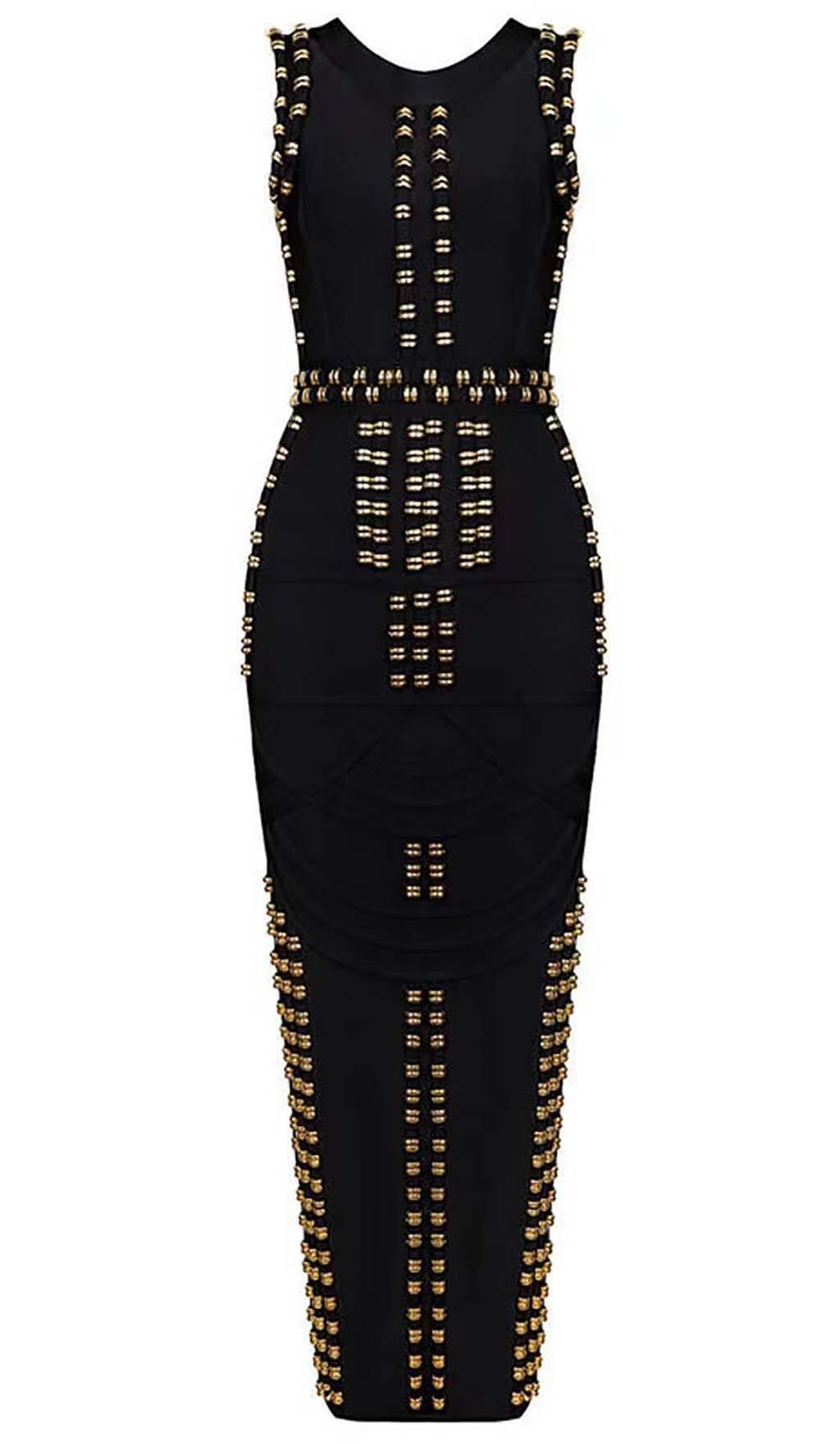 BANDAGE-MAXIKLEID MIT GOLDENEN AKZENTEN