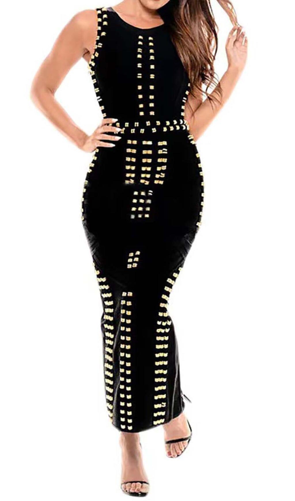 BANDAGE-MAXIKLEID MIT GOLDENEN AKZENTEN