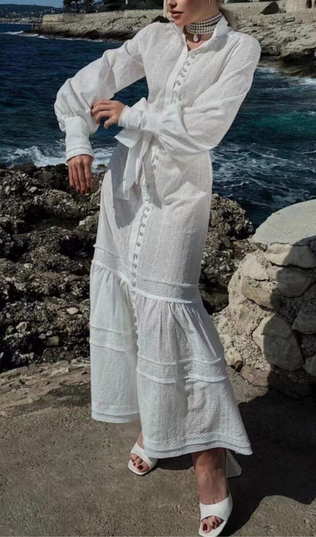 ABITO MIDI BIANCO CON RICAMI DI PERLE