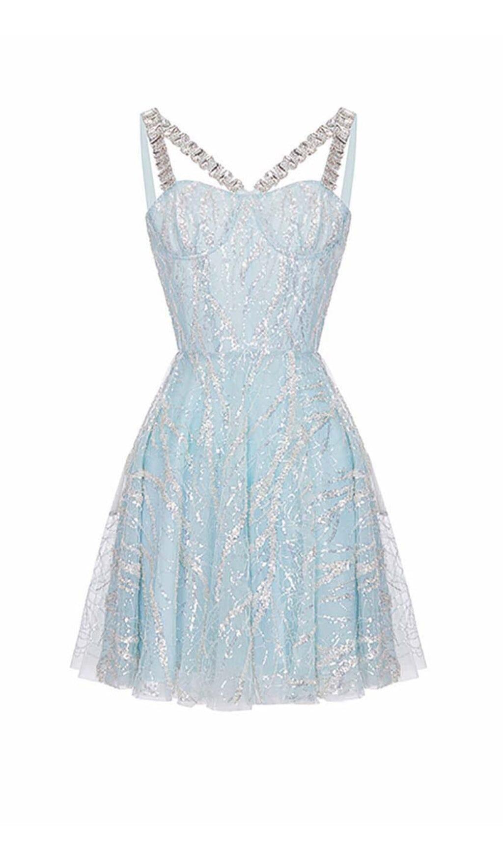 ABITO CON ORLO E CINTURINI CON STRASS BLU