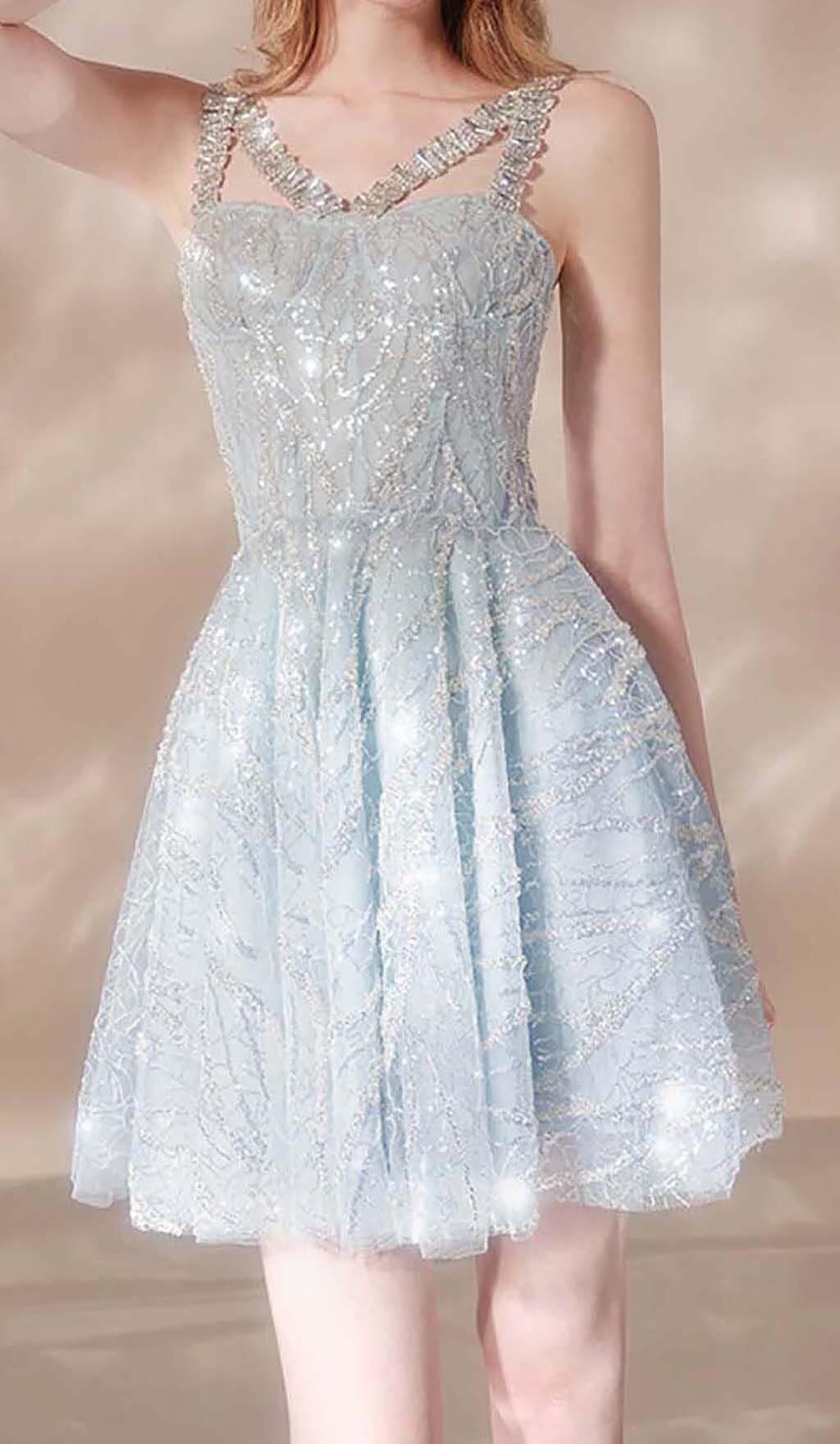 ABITO CON ORLO E CINTURINI CON STRASS BLU