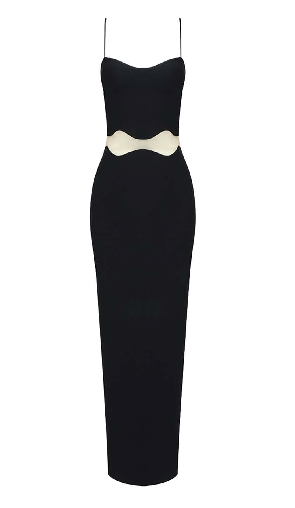 ABITO LUNGO CON INSERTI IN RETE SMERLATA IN NERO