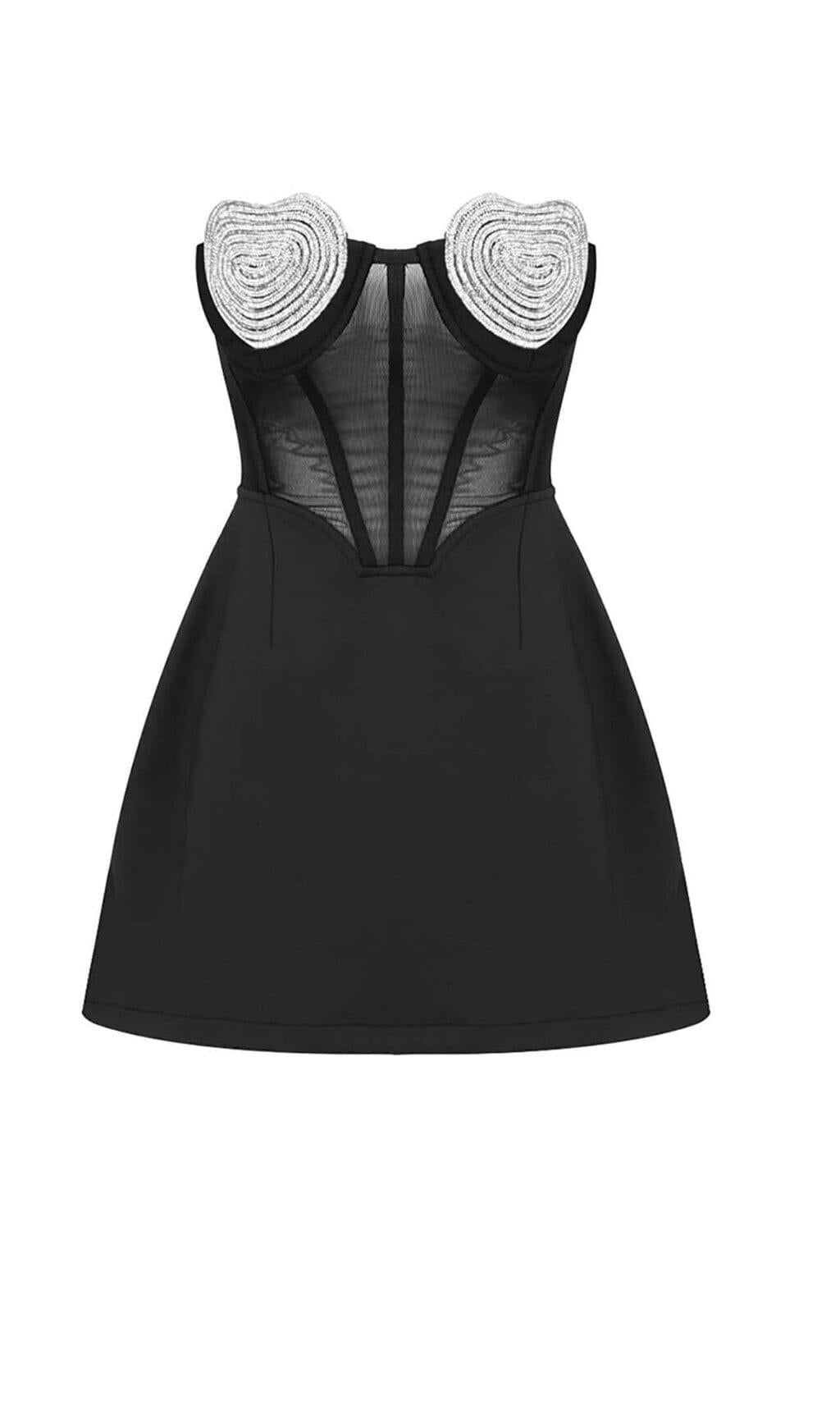 MINI ABITO BUSTIER SENZA SPALLINE CON CUORE IN NERO
