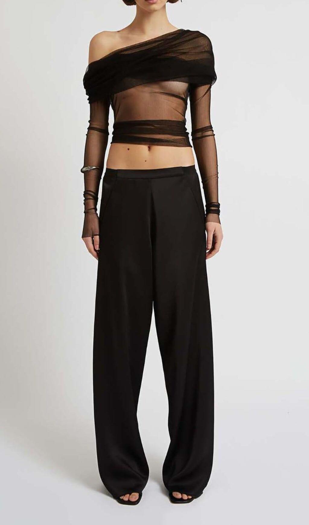 SCHULTERFREIES MESH-TOP IN SCHWARZ