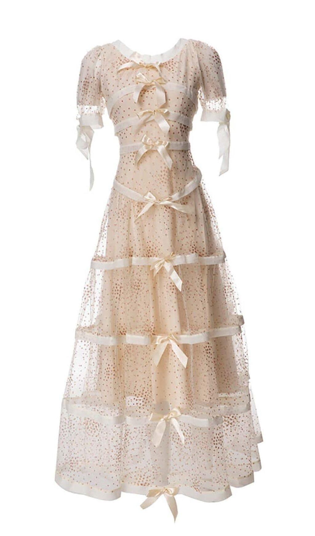 ABITO LUNGO BIANCO CON FIOCCO DI PAILLETTES