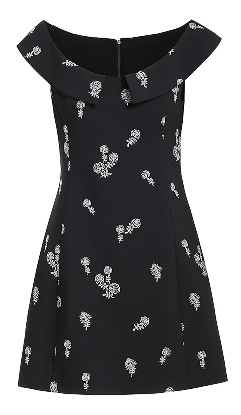 MINI ABITO RICAMATO SENZA MANICHE IN NERO