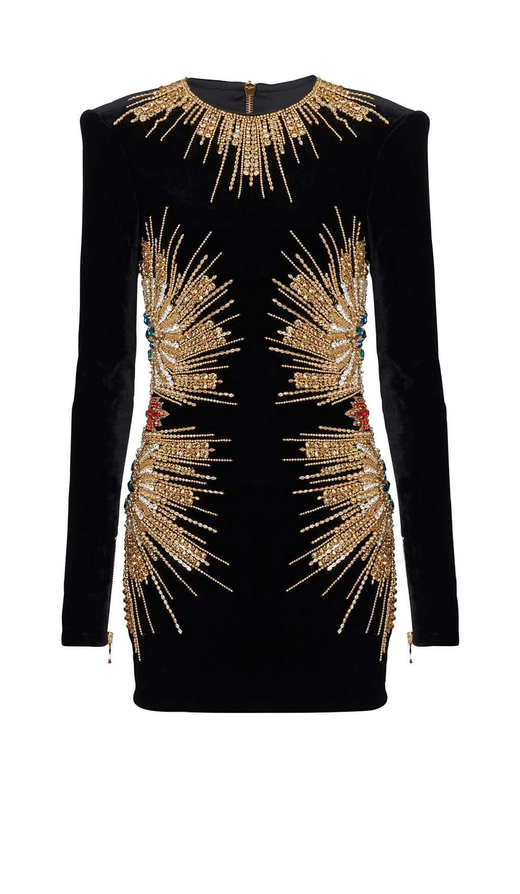 MINI ABITO NERO CON DECORAZIONI A MANICHE LUNGHE