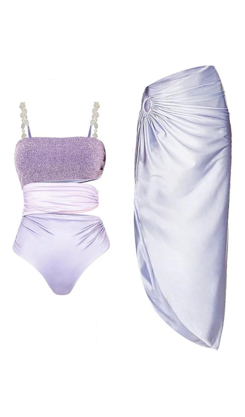Einteiliger Badeanzug mit Perlenträgern, Cutouts und glänzender Textur