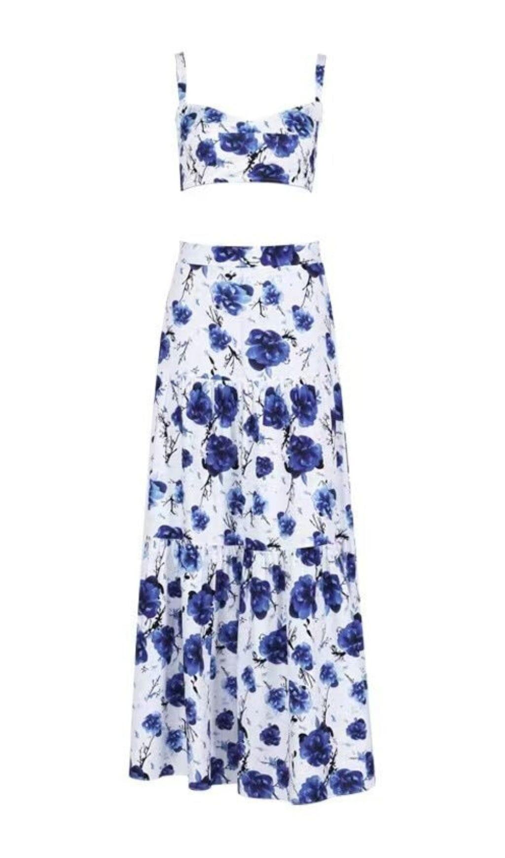 TOP CON STAMPA FLOREALE E GONNA CON ORLO A VOLANT