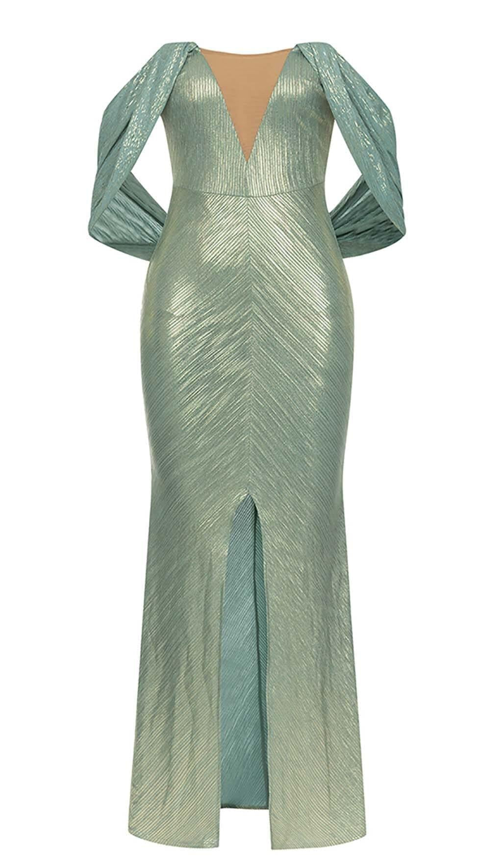 ABITO LUNGO CON NASTRO E SPALLE SCOPERTE VERDE