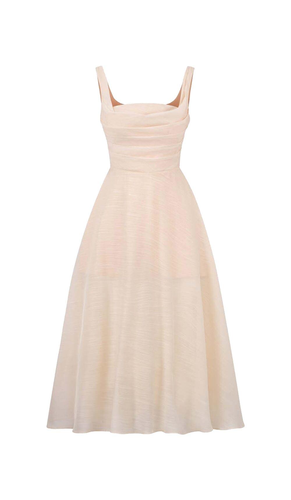 PLISSIERTES, SCHLANKES MIDIKLEID IN WEISS