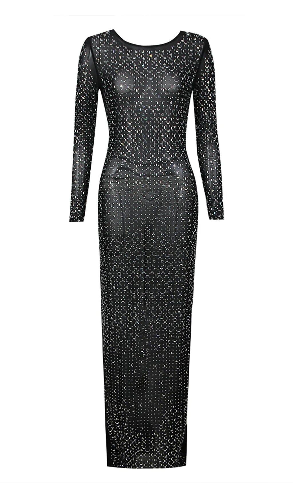 ABITO IN PIZZO CON PAILLETTES NERO CON PROSPETTIVA