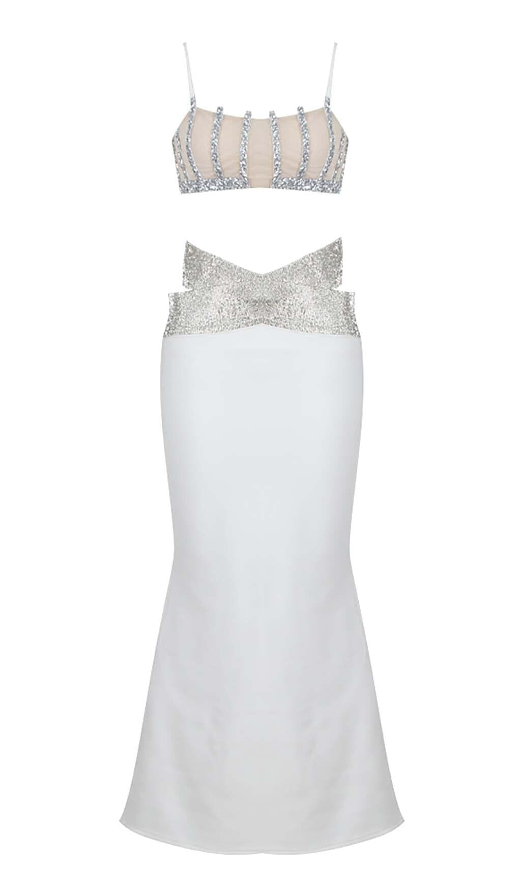 Verziertes, perspektives, zweiteiliges Set in Weiß