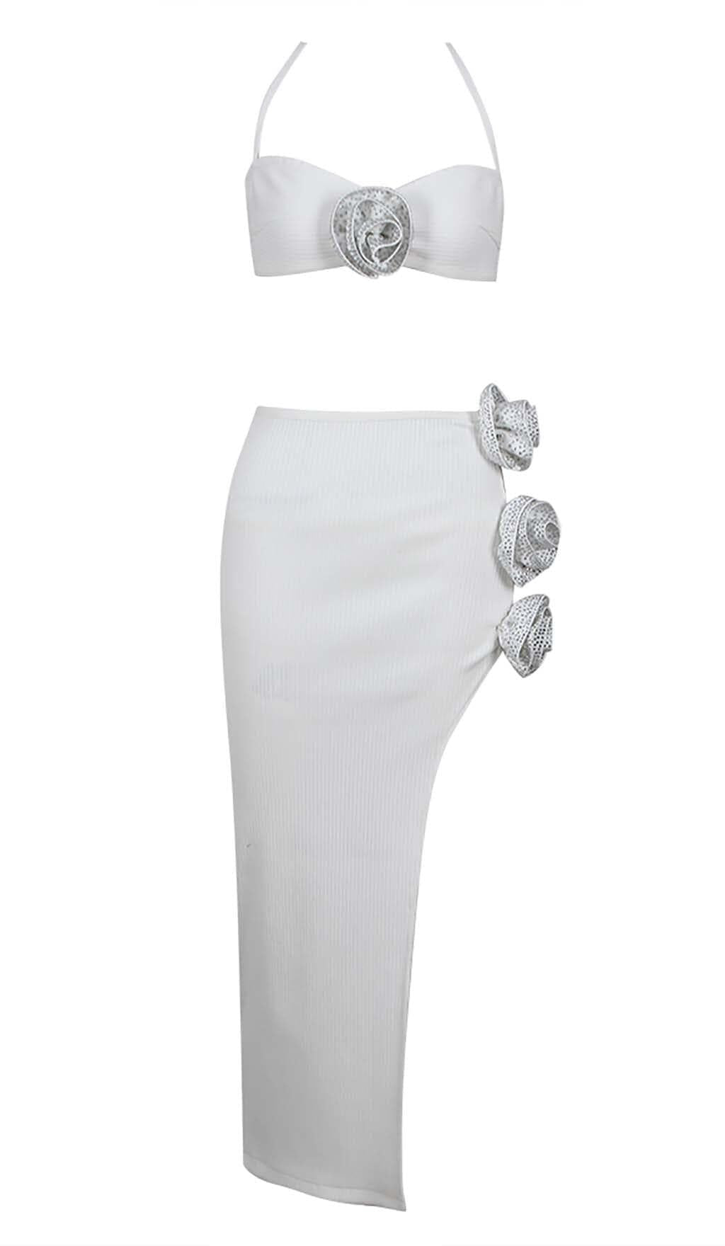 VERZIERTES TOP MIT HIGH-LOW-KLEID IN WEISS