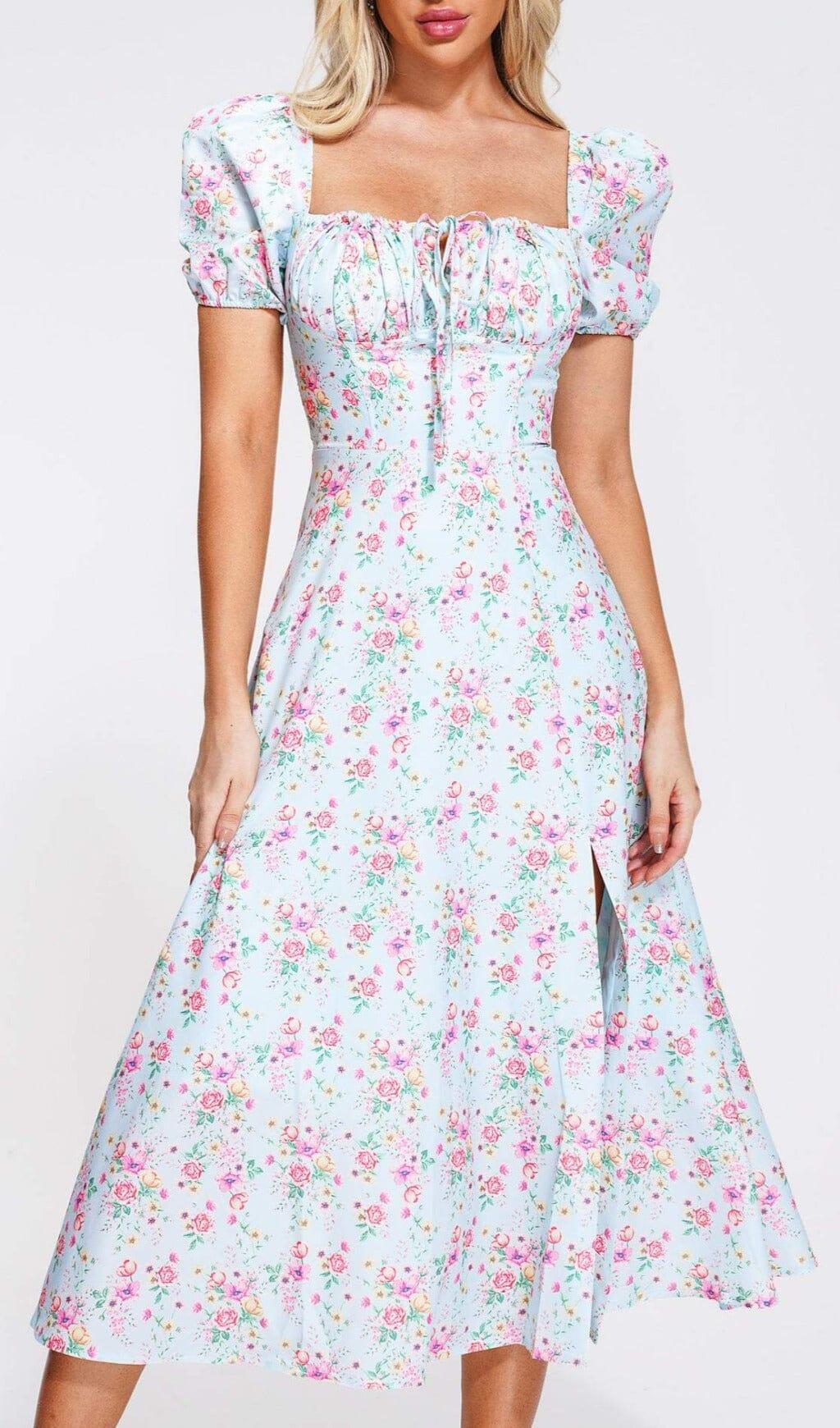 ABITO MIDI FLOREALE CON MANICHE A SBUFFO