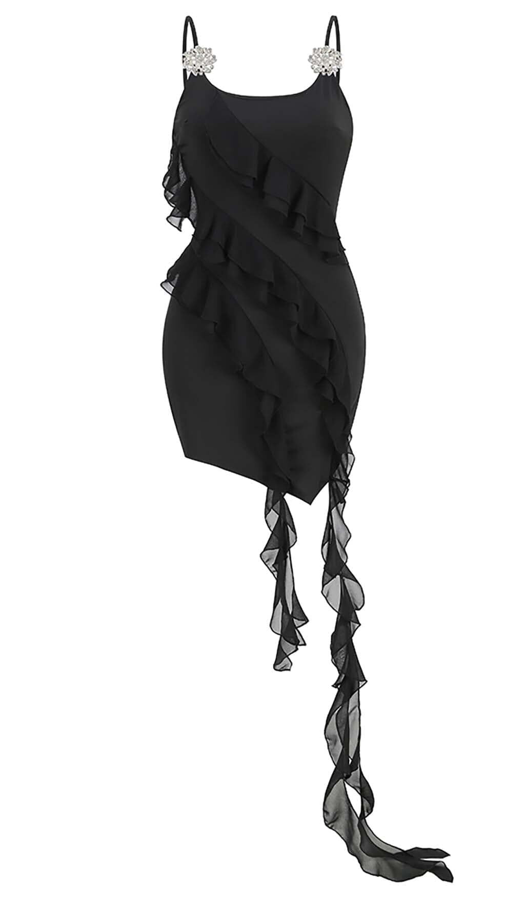 ÄRMELLOSES MINIKLEID MIT RÜSCHEN IN SCHWARZ