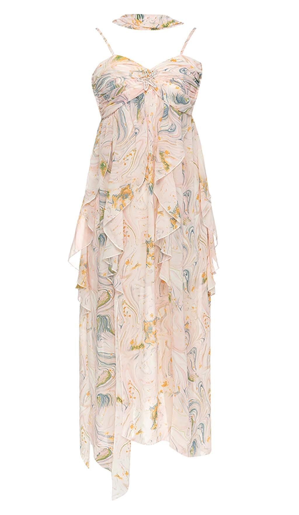 Rückenfreies Kleid mit Allover-Print und Schlitz bis zum Oberschenkel