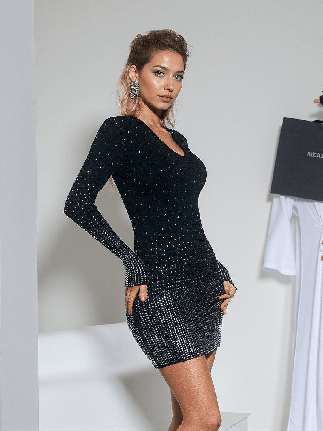 Abito in maglia con strass a maniche lunghe Morag
