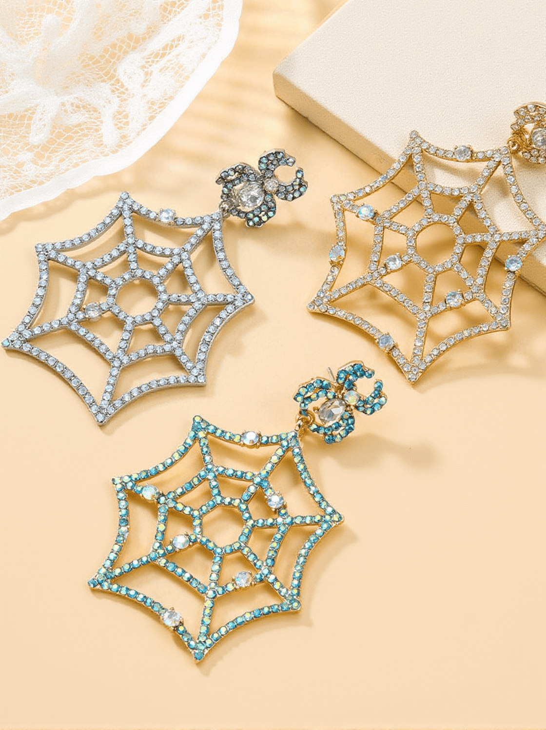 OCTAVIA COBWEB RHINESTONE EARRINGS