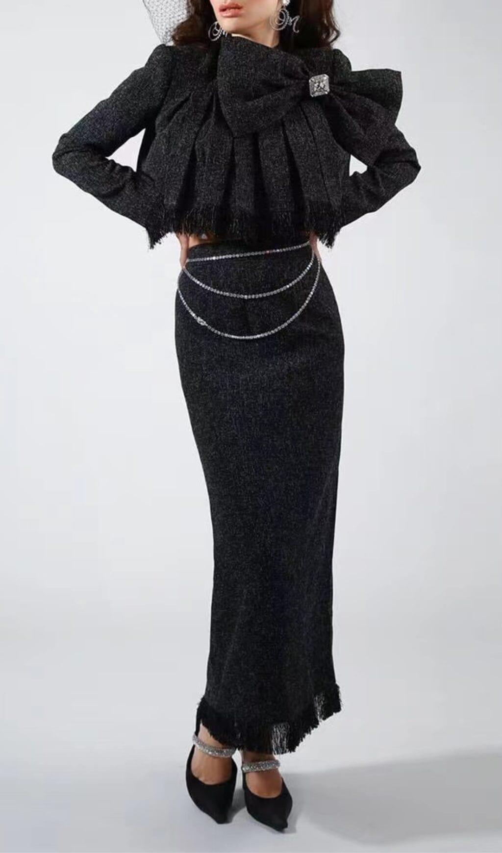 SET CON FIOCCO IN TWEED NERO