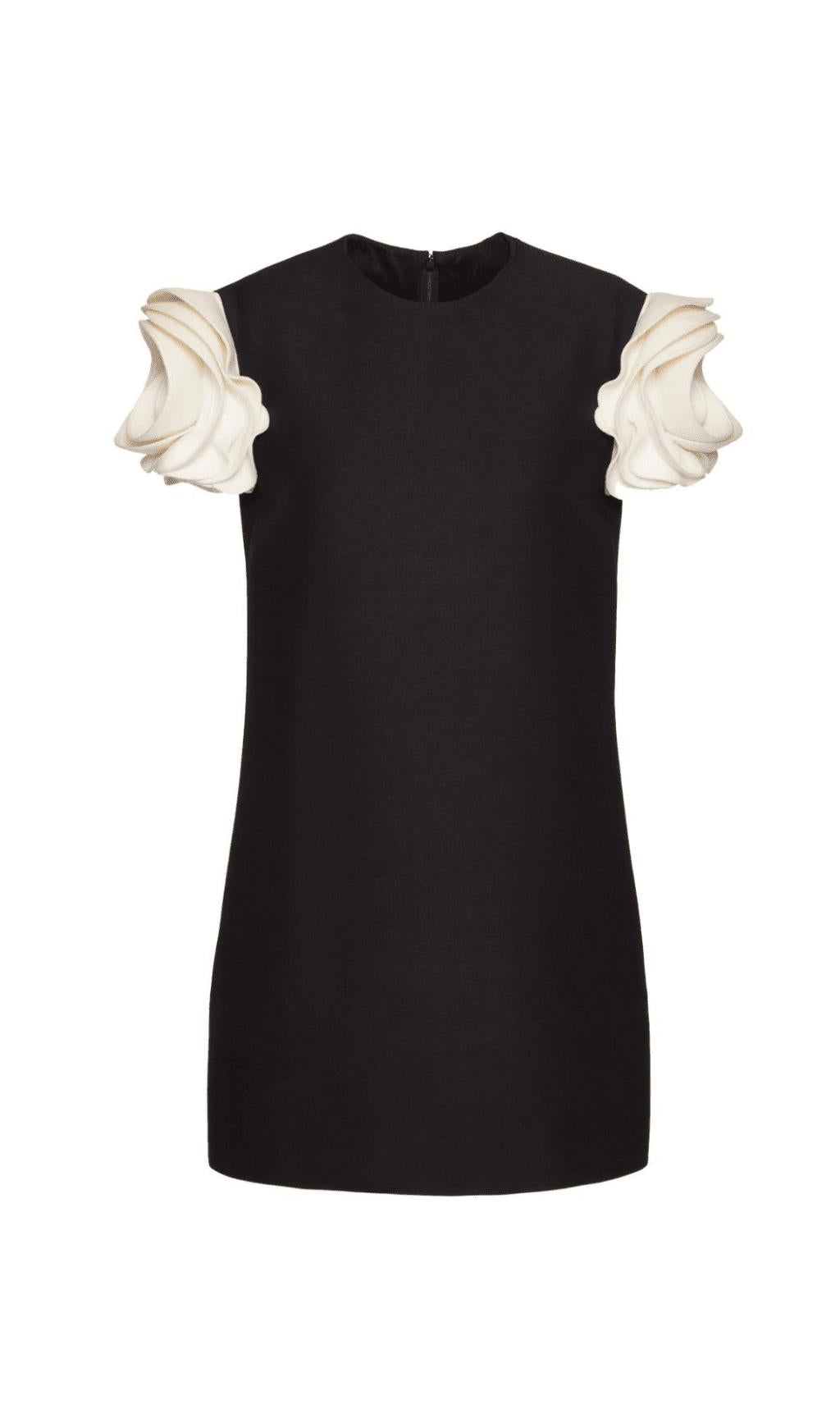 Weißes, kurzärmliges Crêpe-Minikleid mit 3D-Blumenmuster