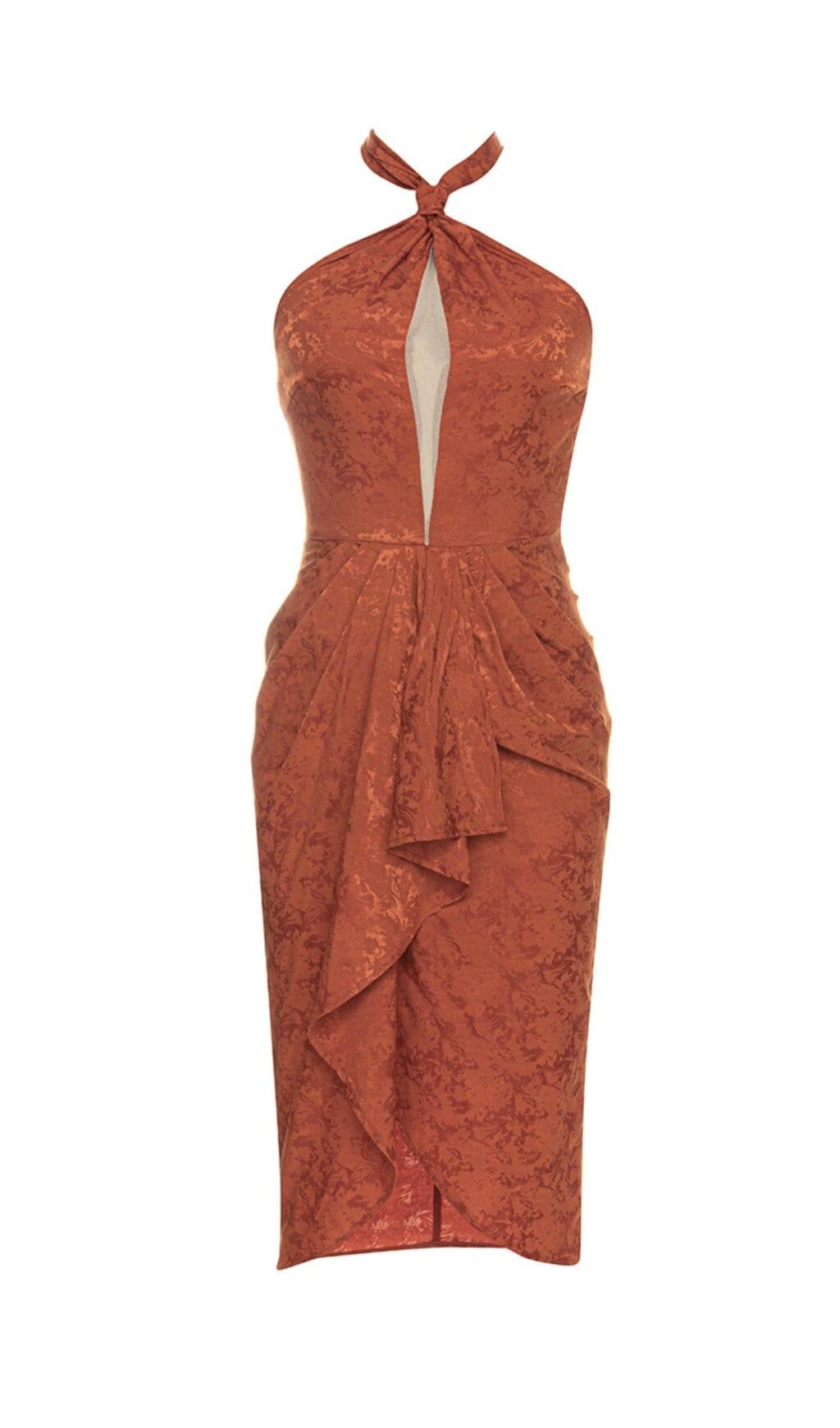 ÄRMELLOSES, RÜCKENFREIES, PLISSIERTES MINIKLEID MIT SCHLITZ UND NECKHOLDER