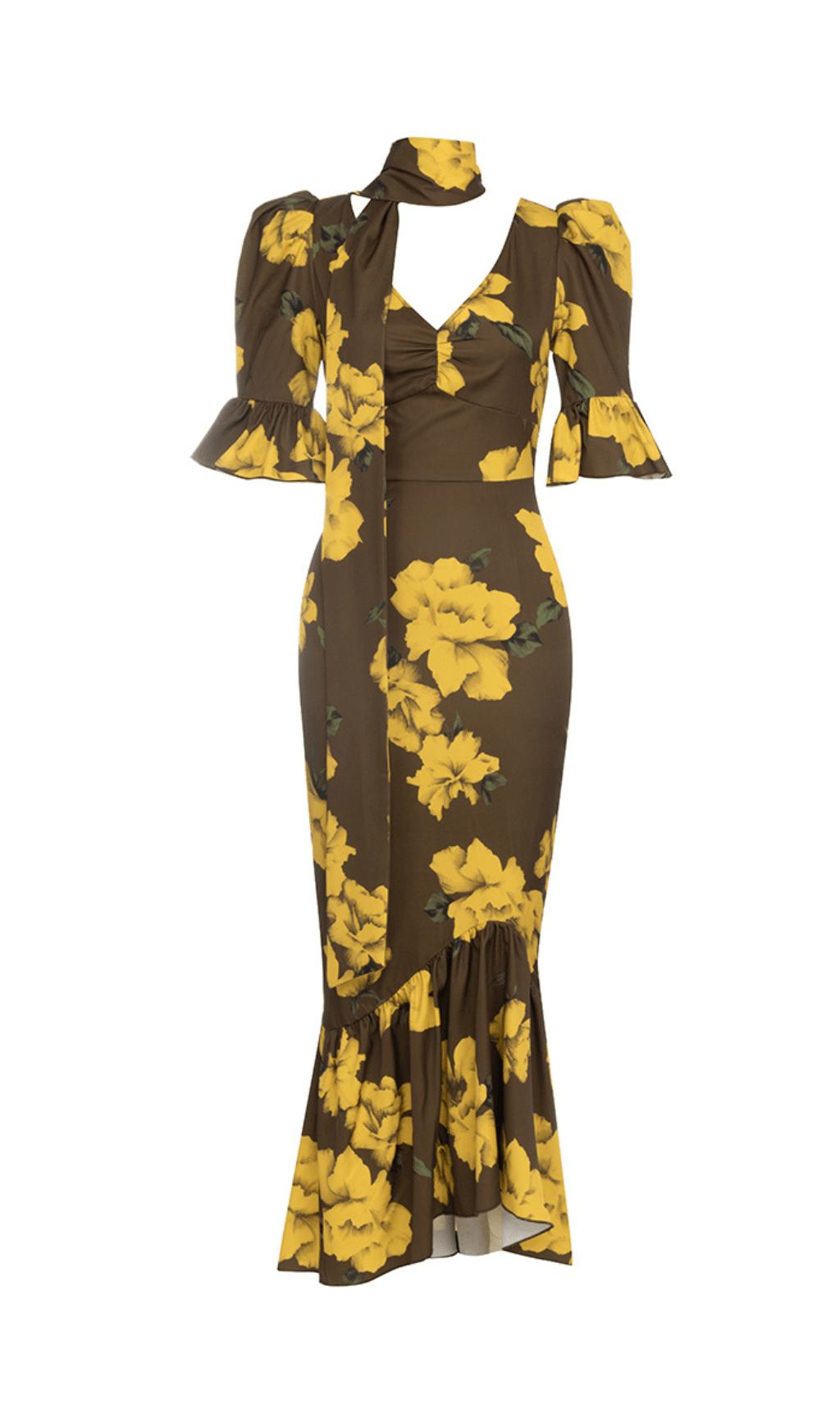 Maxikleid mit Rüschen und PUFFÄRMELN im Retro-Schlauchtop