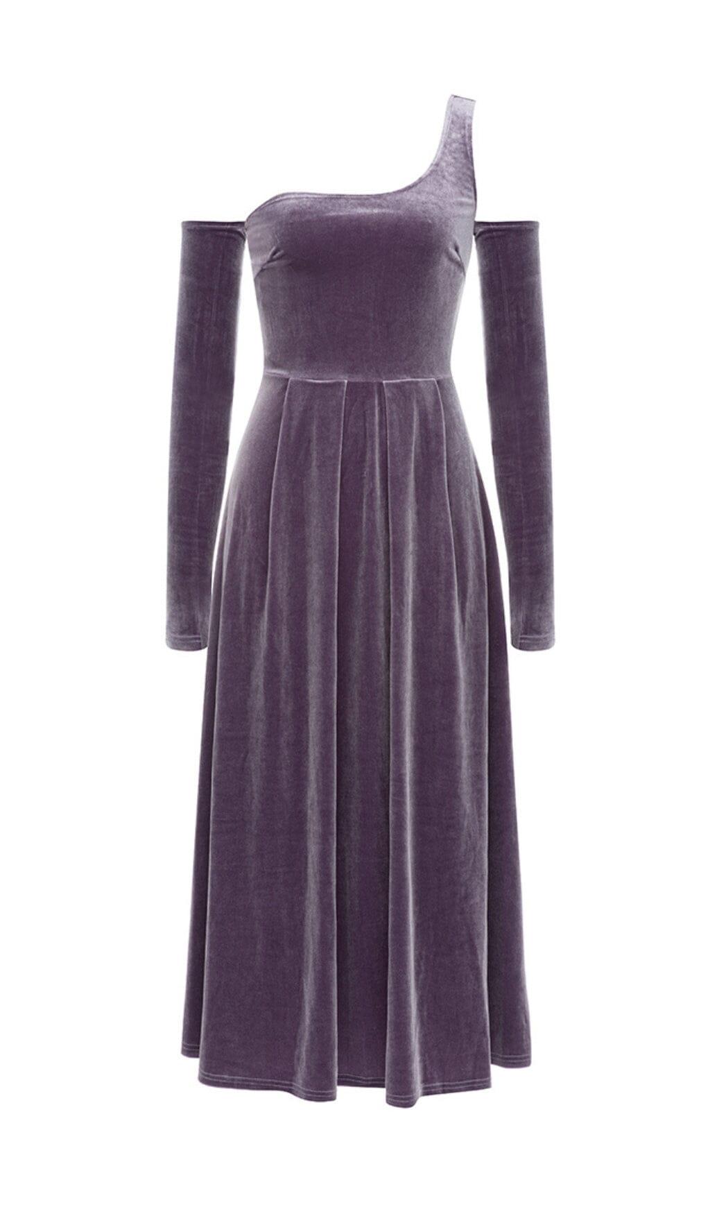 MIDIKLEID AUS KASCHMIR MIT LANGEN ÄRMELN UND EINER SCHULTER